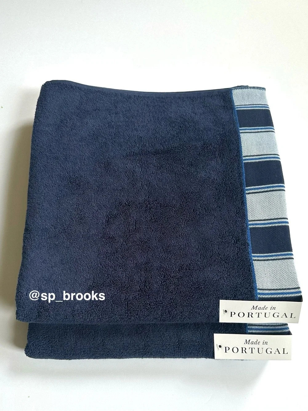 🎁6PC FELPINTER Bath Towel Set - Navy Blue with Woven Striped Piping - Cotton